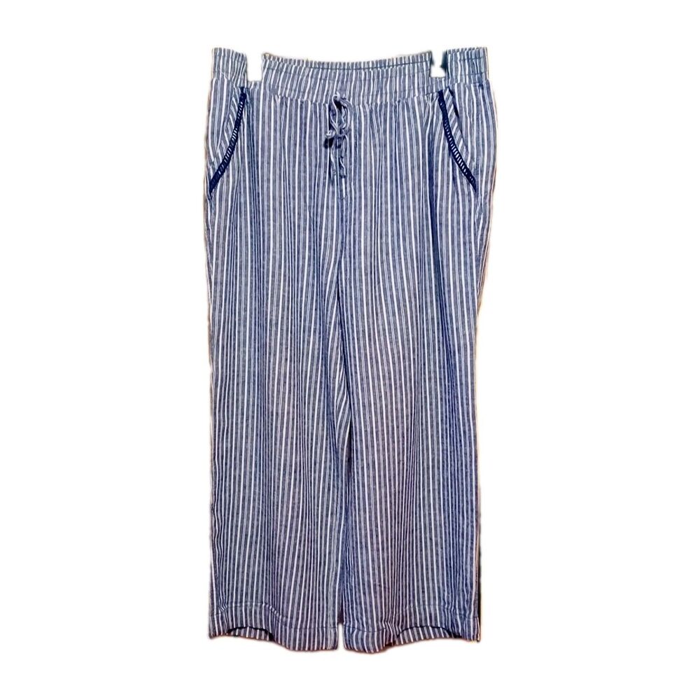 Briggs Womens Blue/white  Striped Linen Blend Pull-on Crop Pants Size XL 32X24